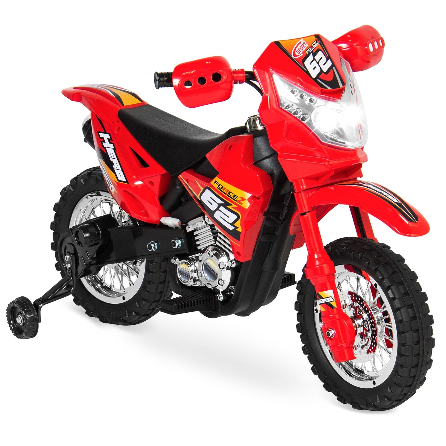 6V Kids Electric Ride-On Motorcycle Toy w/ Training Wheels, Lights, Music