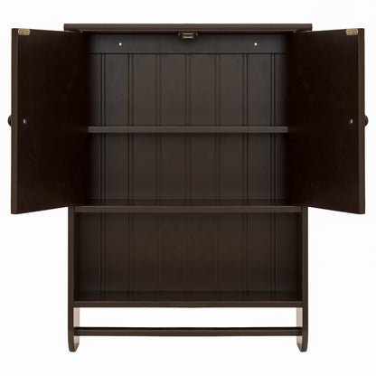 Bathroom Wall Storage Organization Cabinet w/ Double Doors, Towel Bar