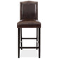 Set of 2 30in Faux Leather Counter Height Bar Stools w/ Studded Trim Back