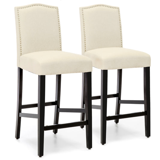 Set of 2 30in Faux Leather Counter Height Bar Stools w/ Studded Trim Back