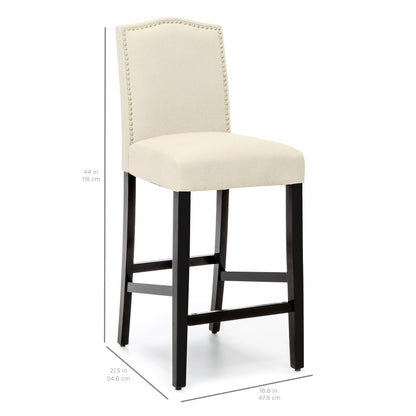 Set of 2 30in Faux Leather Counter Height Bar Stools w/ Studded Trim Back