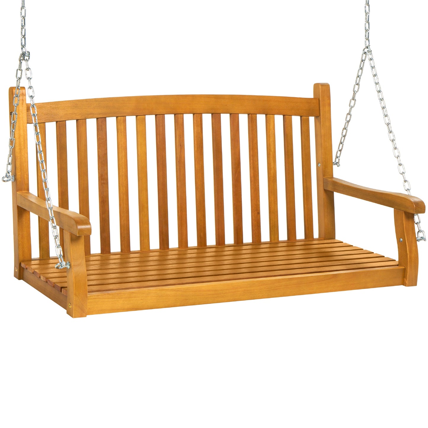 Wooden Curved Back Hanging Porch Swing Bench w/ Mounting Chains - 48in