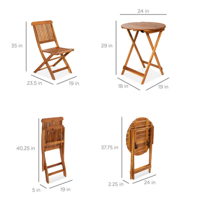 3-Piece Acacia Wood Bistro Set w/ Folding Table, 2 Chairs