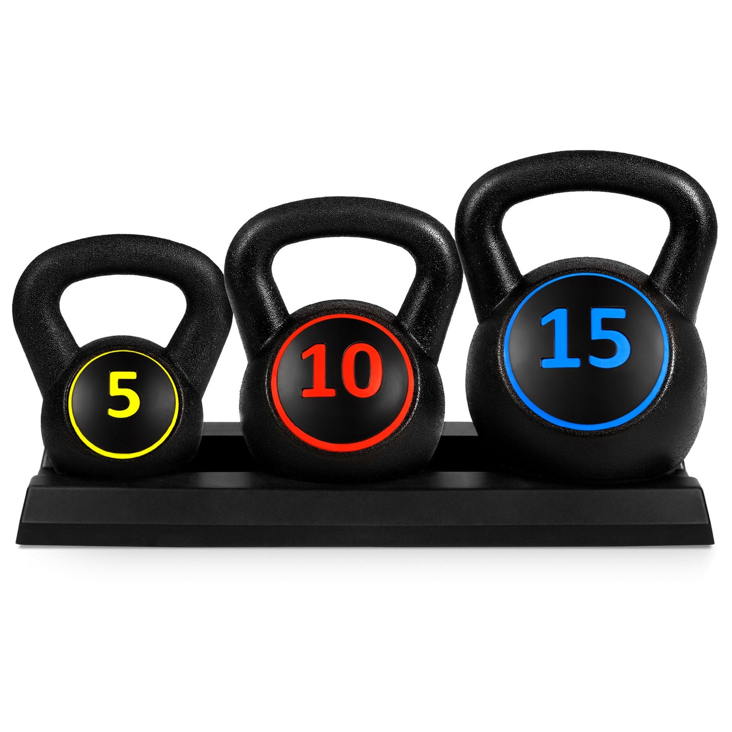 3-Piece Kettlebell Exercise Fitness Weight Set w/ Storage Rack