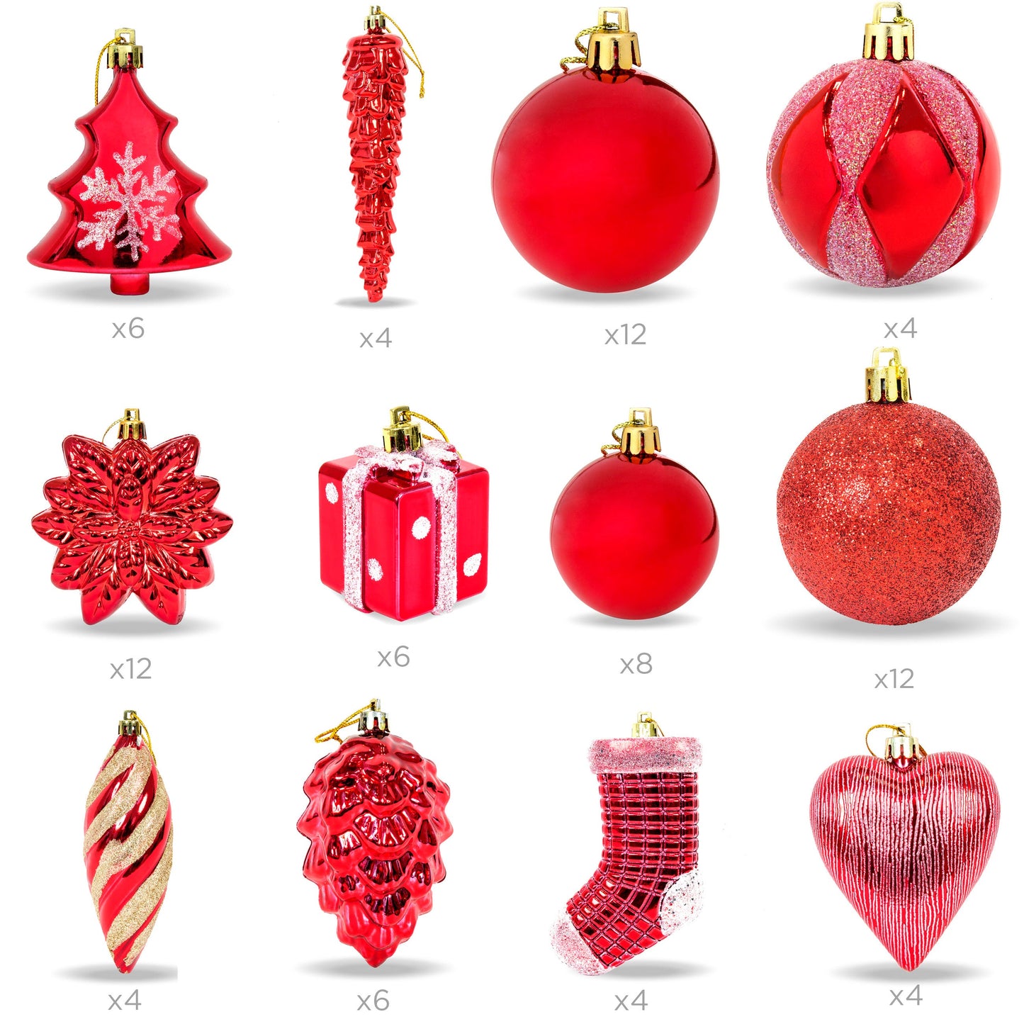 Set of 72 Handcrafted Shatterproof Christmas Ornament Holiday Decorations