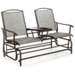 2-Person Outdoor Mesh Double Glider w/ Tempered Glass Attached Table