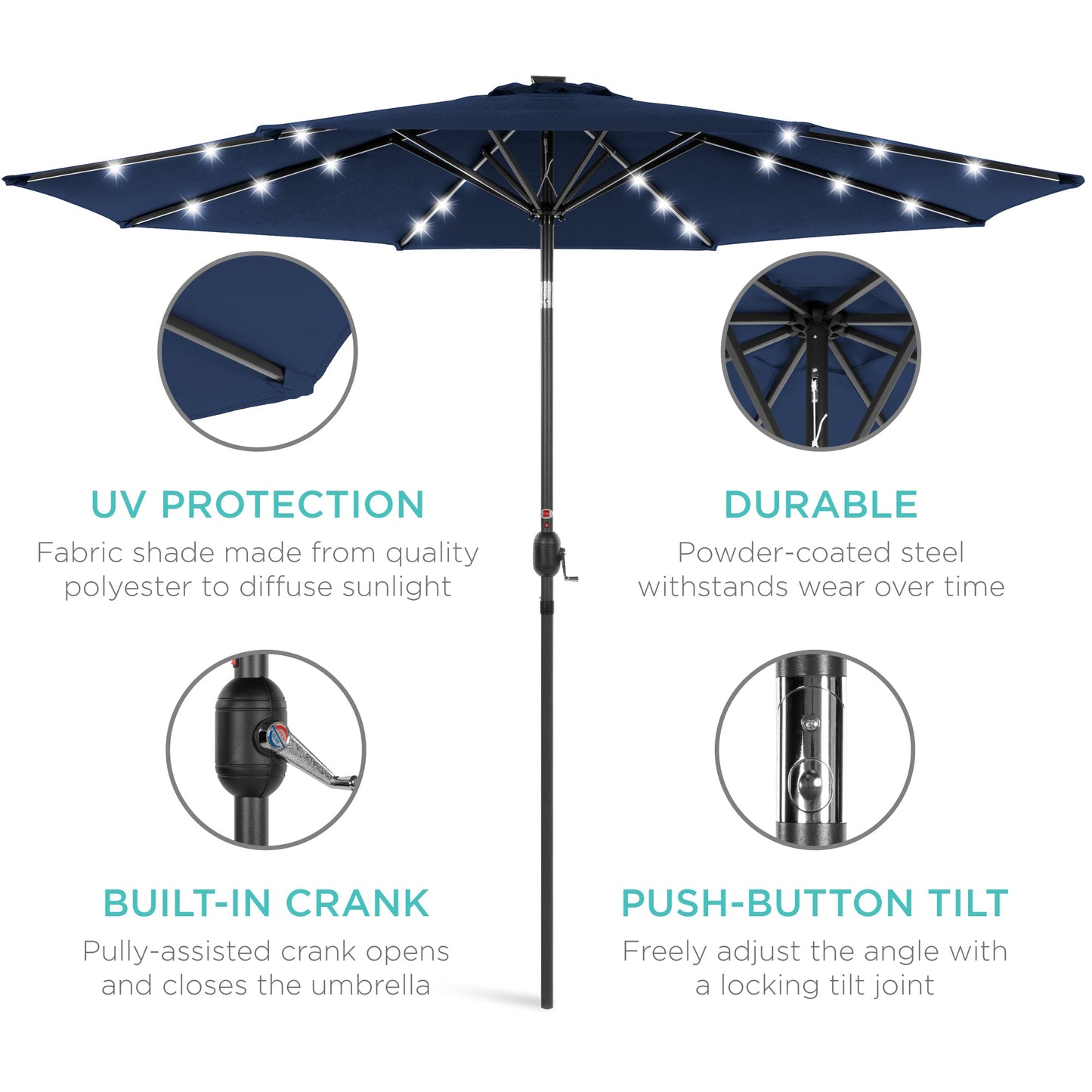 Solar LED Lighted Patio Umbrella w/ Tilt Adjustment, UV-Resistance - 10ft