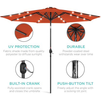 Solar LED Lighted Patio Umbrella w/ Tilt Adjustment, UV-Resistance - 10ft