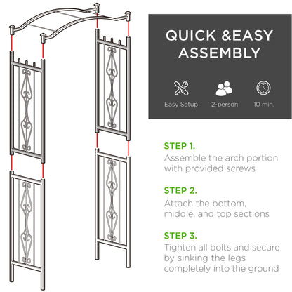 Steel Garden Arch Arbor Trellis for Climbing Plants - 92in