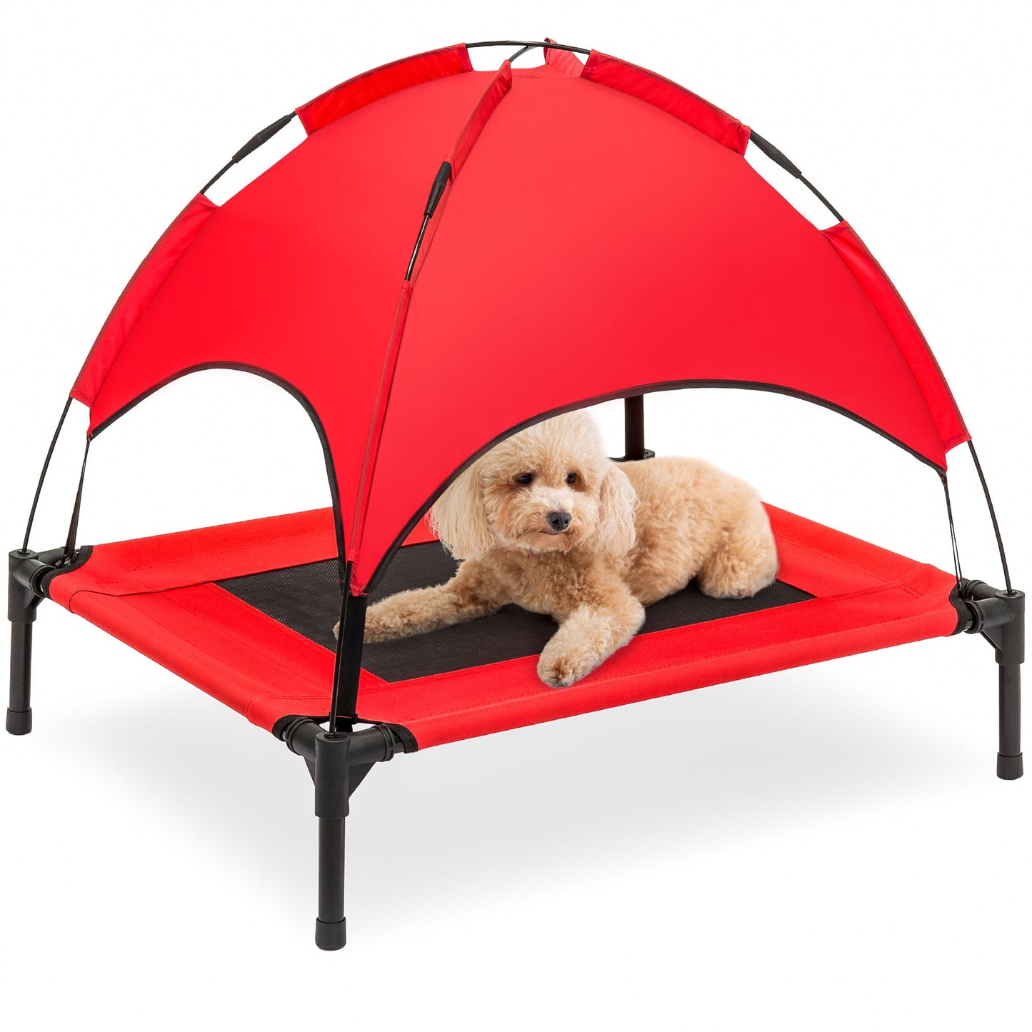 Elevated Cooling Dog Bed, Outdoor Pet Cot w/ Canopy, Carry Bag - 30in