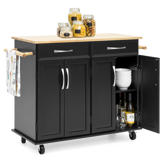 Utility Kitchen Cart w/ Storage Cabinets, Handles, Cutting Board