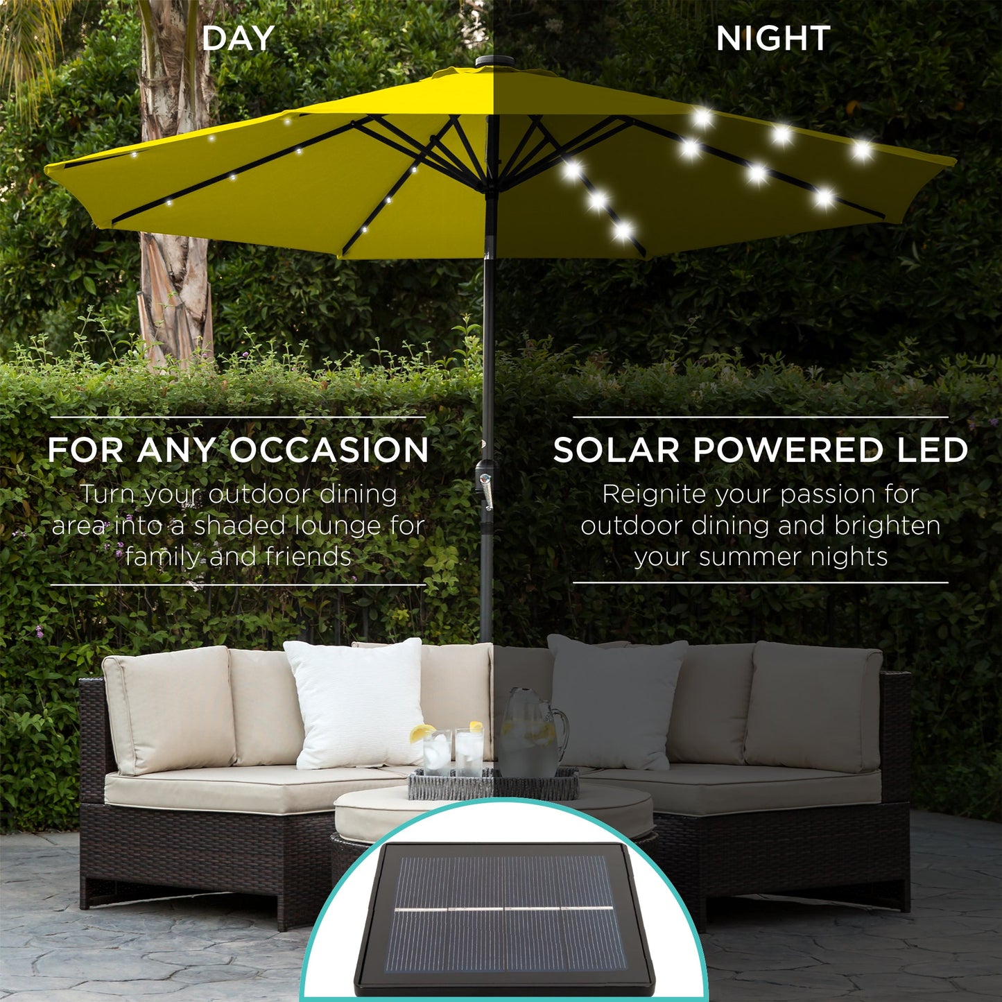 Solar LED Lighted Patio Umbrella w/ Tilt Adjustment, UV-Resistance - 10ft