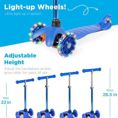 Kids Mini Kick Scooter Toy w/ Colorful Light-Up Wheels, Adjustable T-Bar