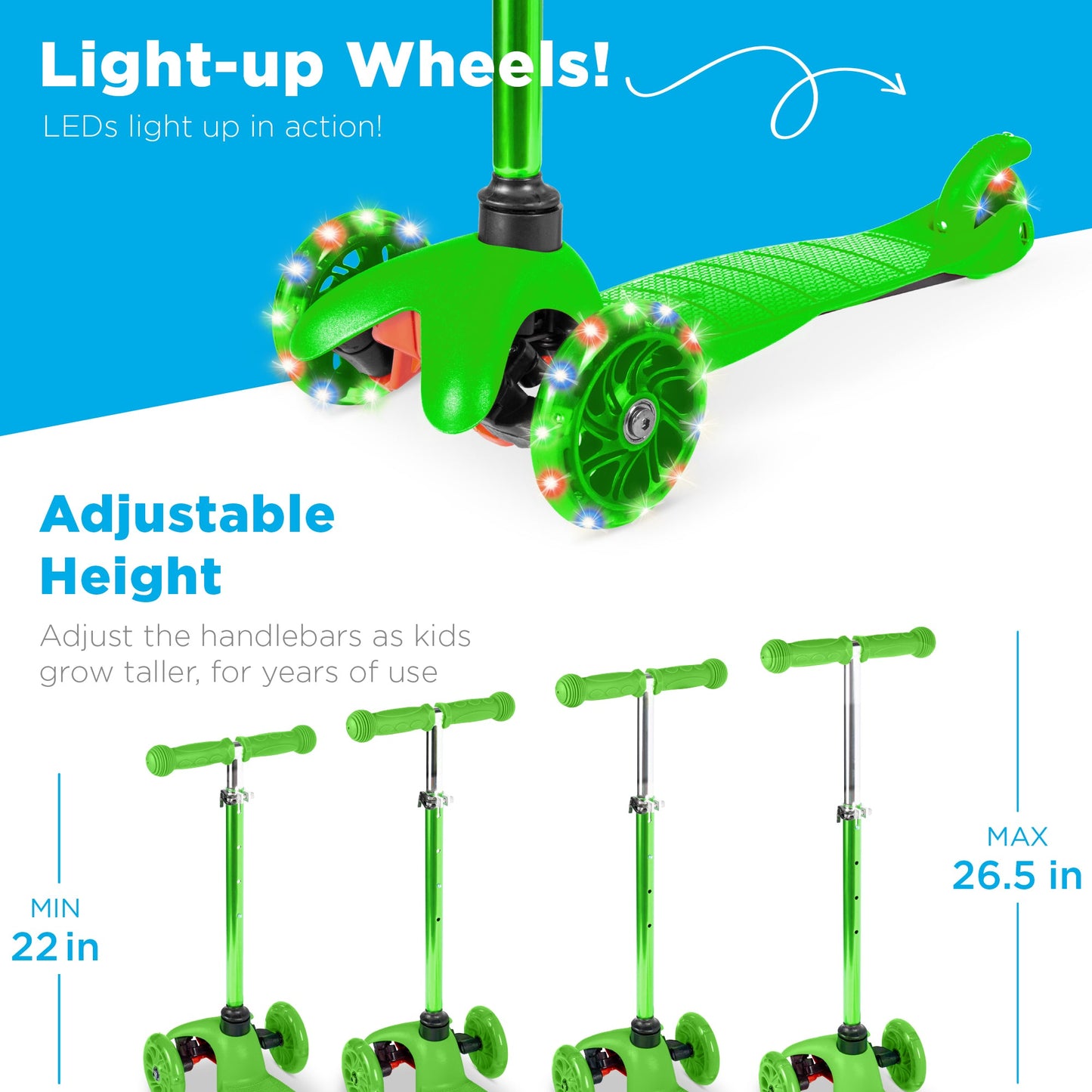 Kids Mini Kick Scooter Toy w/ Colorful Light-Up Wheels, Adjustable T-Bar