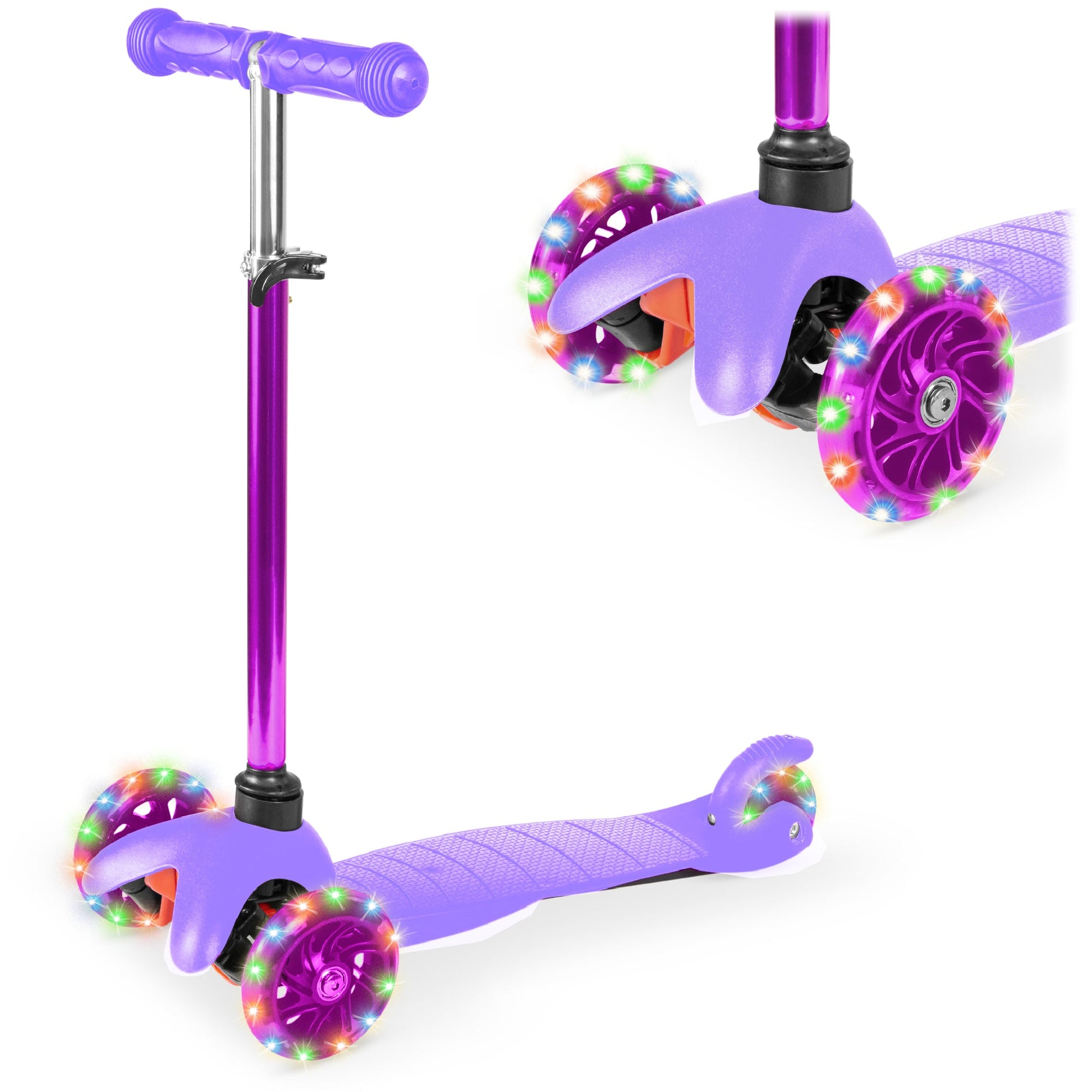Kids Mini Kick Scooter Toy w/ Colorful Light-Up Wheels, Adjustable T-Bar