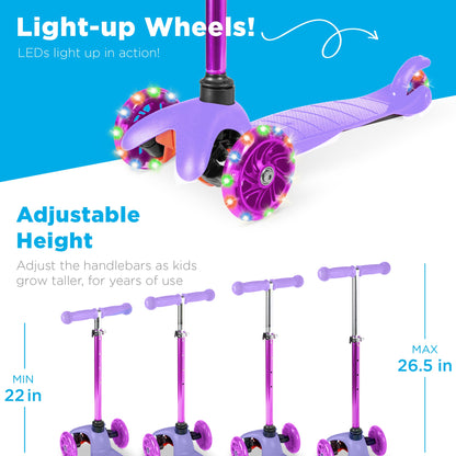 Kids Mini Kick Scooter Toy w/ Colorful Light-Up Wheels, Adjustable T-Bar