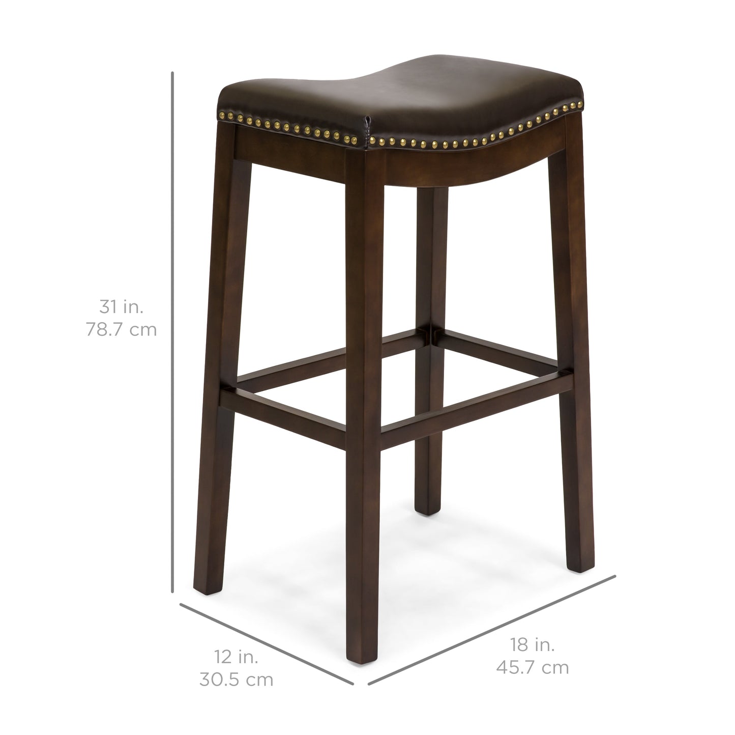Set of 2 31in Backless Bar Stool Accent Chairs w/ Faux Leather, Brass Studs