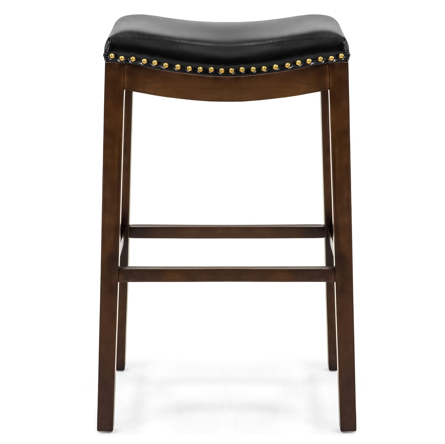 Set of 2 31in Backless Bar Stool Accent Chairs w/ Faux Leather, Brass Studs