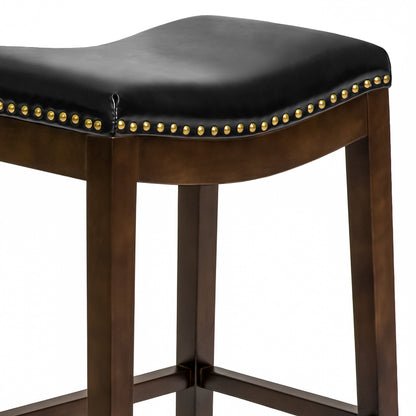 Set of 2 31in Backless Bar Stool Accent Chairs w/ Faux Leather, Brass Studs