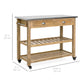 Kitchen Island Storage & Bar Cart w/ Stainless Steel Top - Rustic Wood