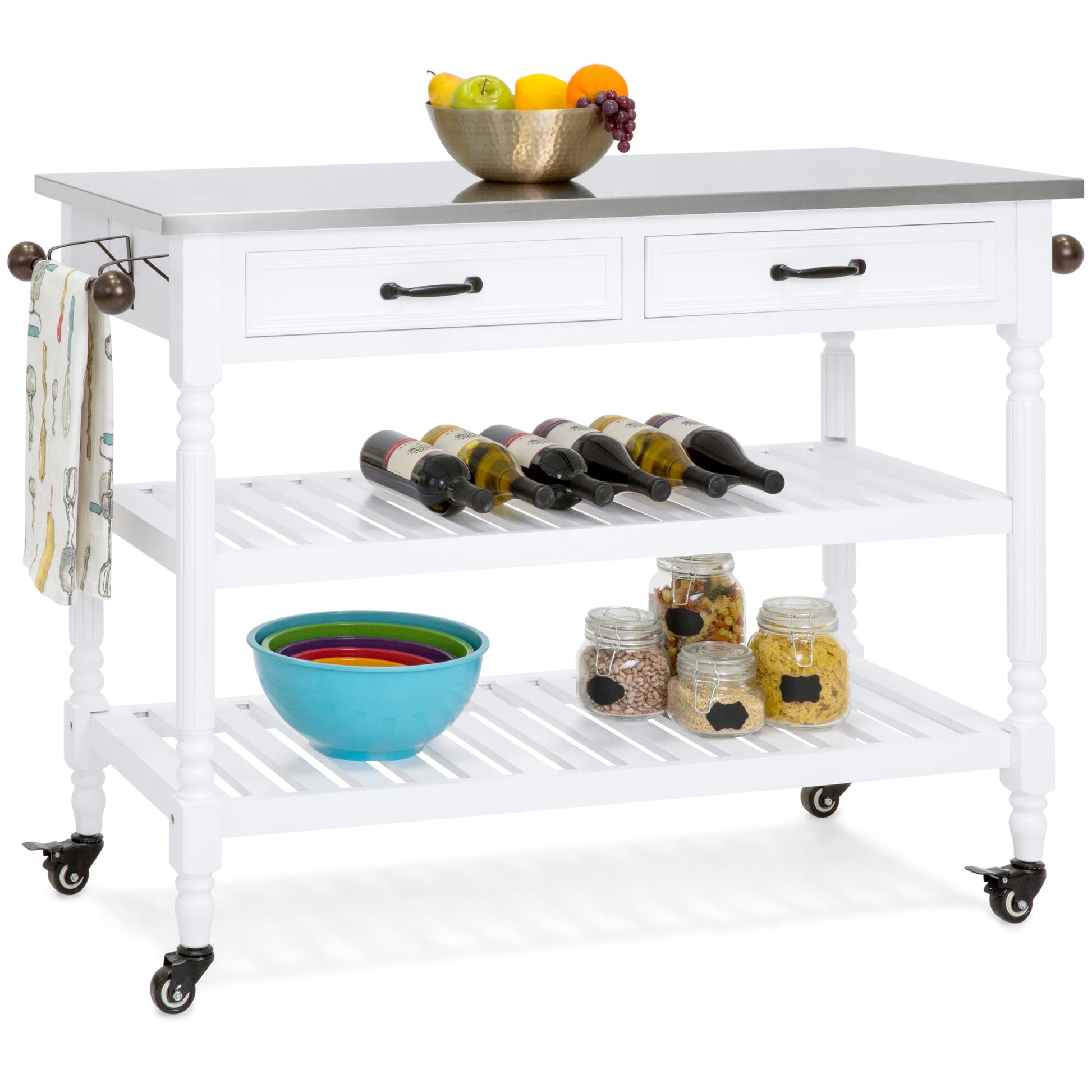 Kitchen Island Storage & Bar Cart w/ Stainless Steel Top