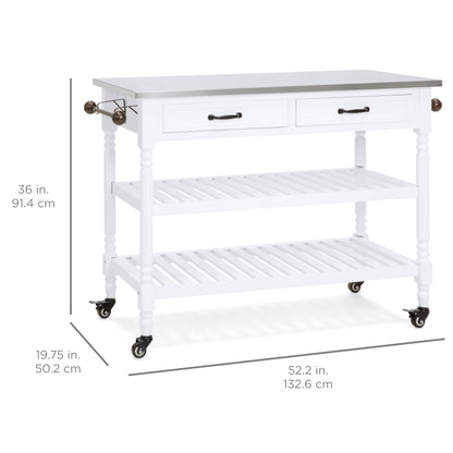 Kitchen Island Storage & Bar Cart w/ Stainless Steel Top