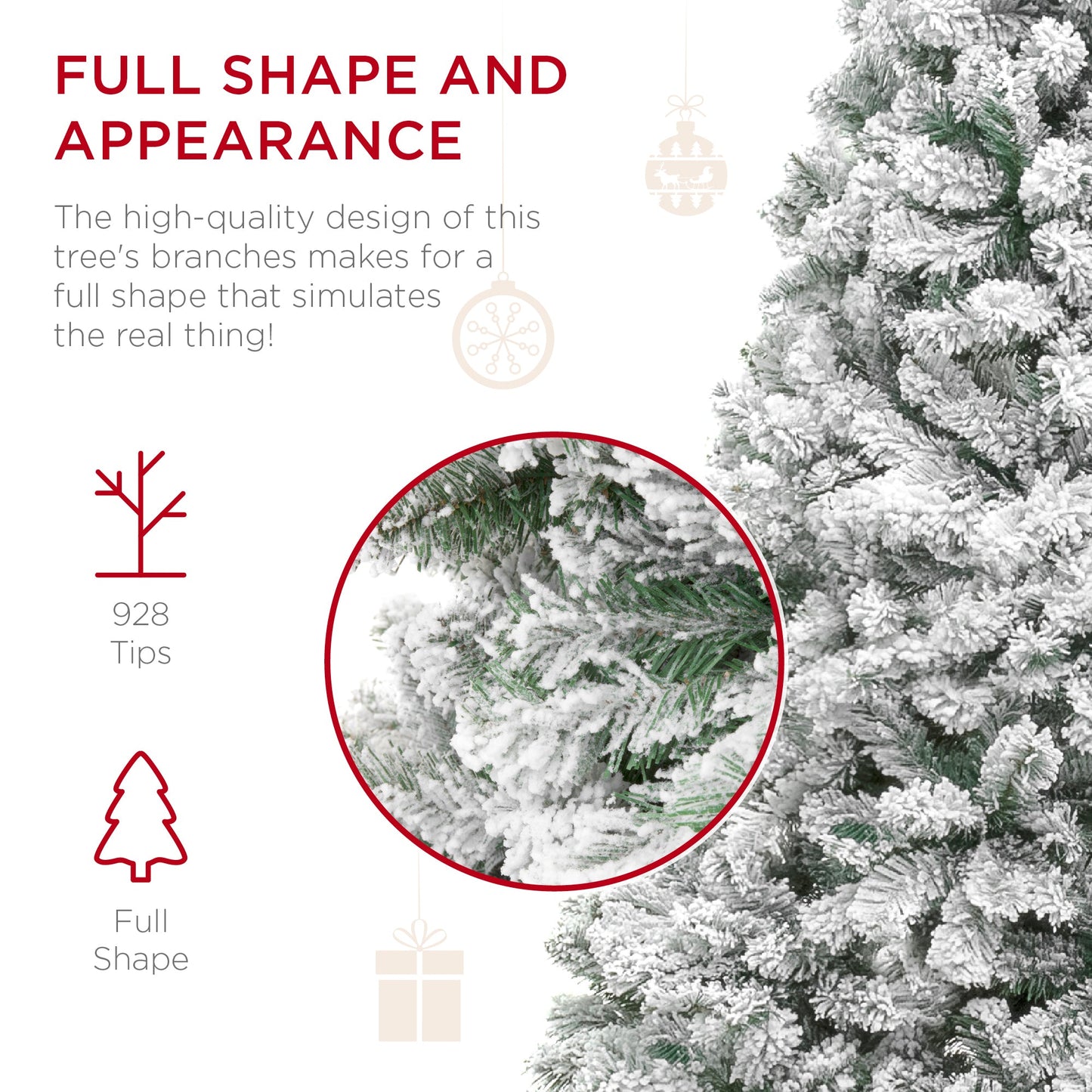 Premium Snow Flocked Artificial Pine Christmas Tree w/ Foldable Metal Base