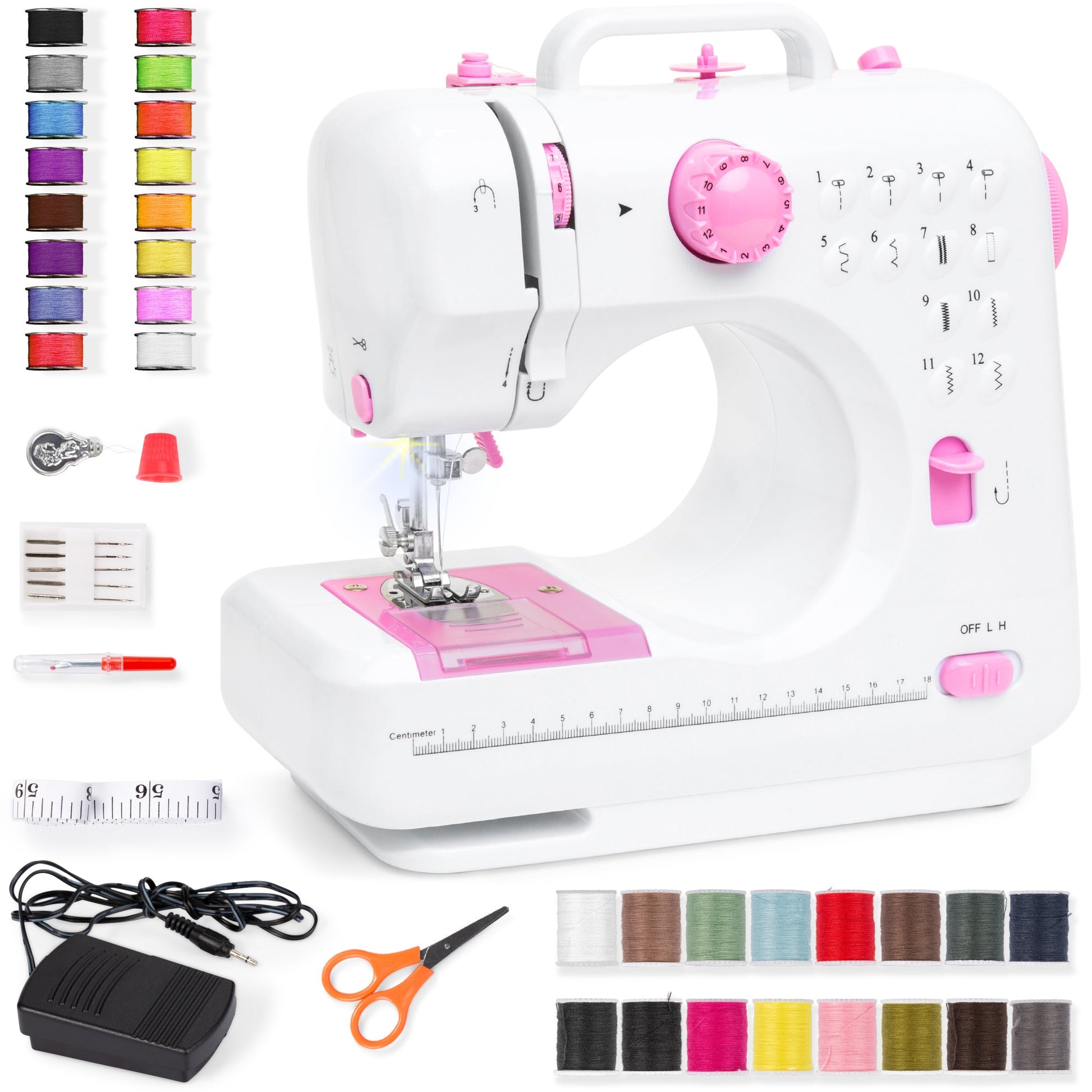 6V Portable Foot Pedal Sewing Machine w/ 12 Stitch Patterns