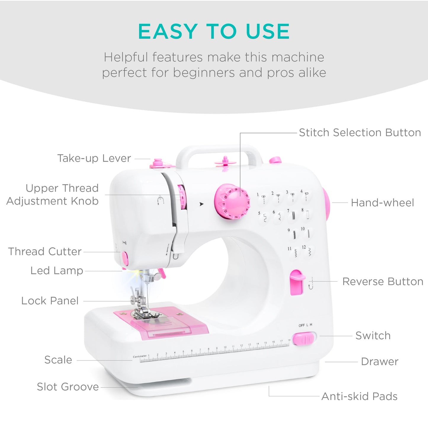 6V Portable Foot Pedal Sewing Machine w/ 12 Stitch Patterns