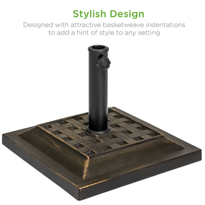 26lb Steel Square Patio Umbrella Base Stand, Basketweave Pattern