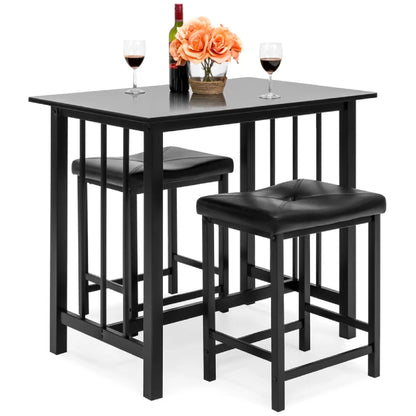 3-Piece Counter Height Dining Table Set w/ 2 Stools, Space-Saving Design