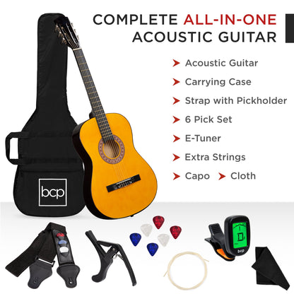 Beginner Acoustic Guitar Set w/ Case, Strap, Digital Tuner, Strings - 38in