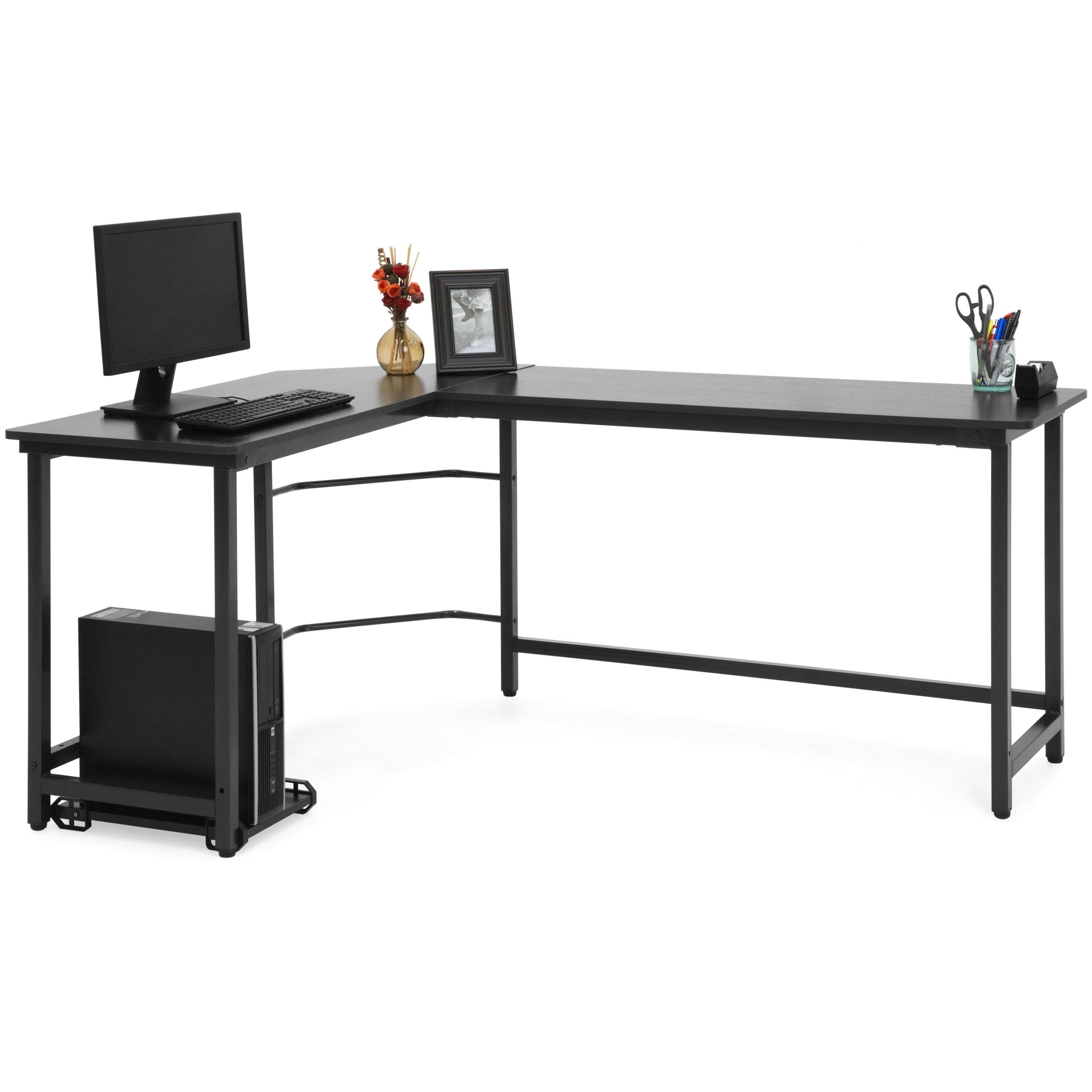 Modern L-Shaped Corner Computer Desk Table Workstation w/ CPU Stand 