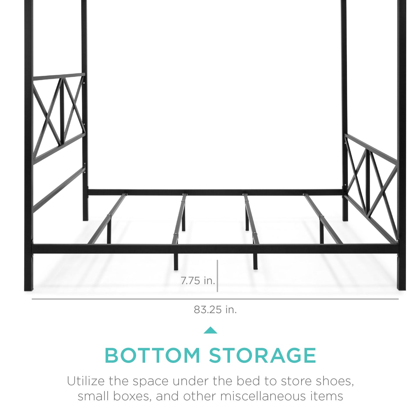 4-Post Queen Size Modern Metal Canopy Bed Frame w/ Headboard, Footboard