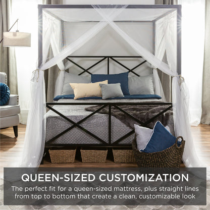 4-Post Queen Size Modern Metal Canopy Bed Frame w/ Headboard, Footboard