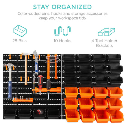 44-Piece Wall Mounted Garage Storage Rack, Tool Organizer - 38x21.25in