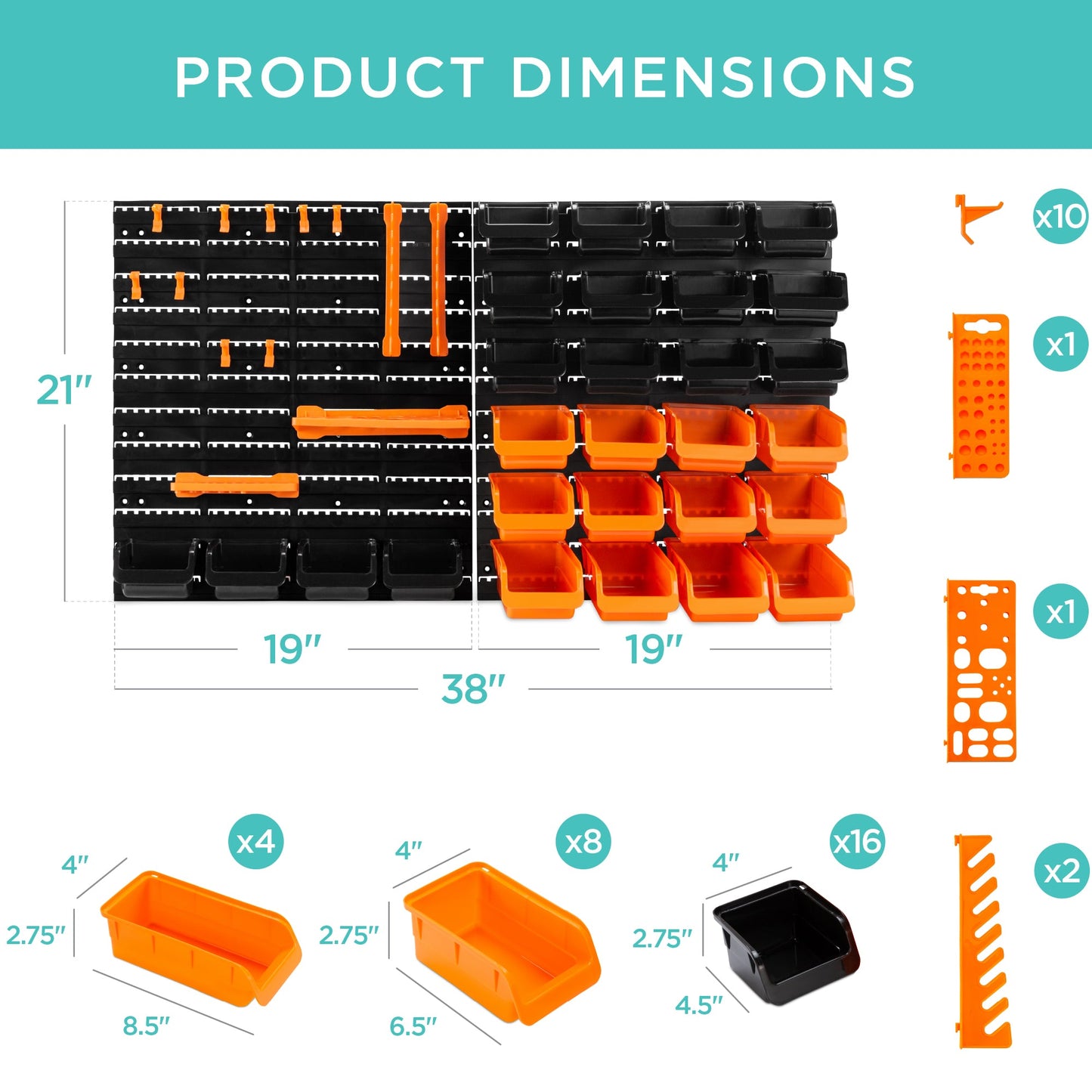 44-Piece Wall Mounted Garage Storage Rack, Tool Organizer - 38x21.25in