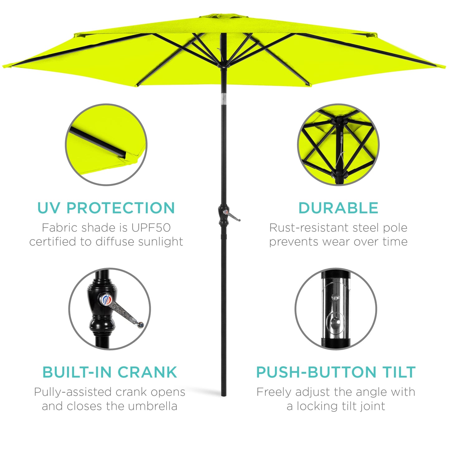 Outdoor Steel Market Patio Umbrella Decoration w/ Tilt, Crank Lift - 10ft