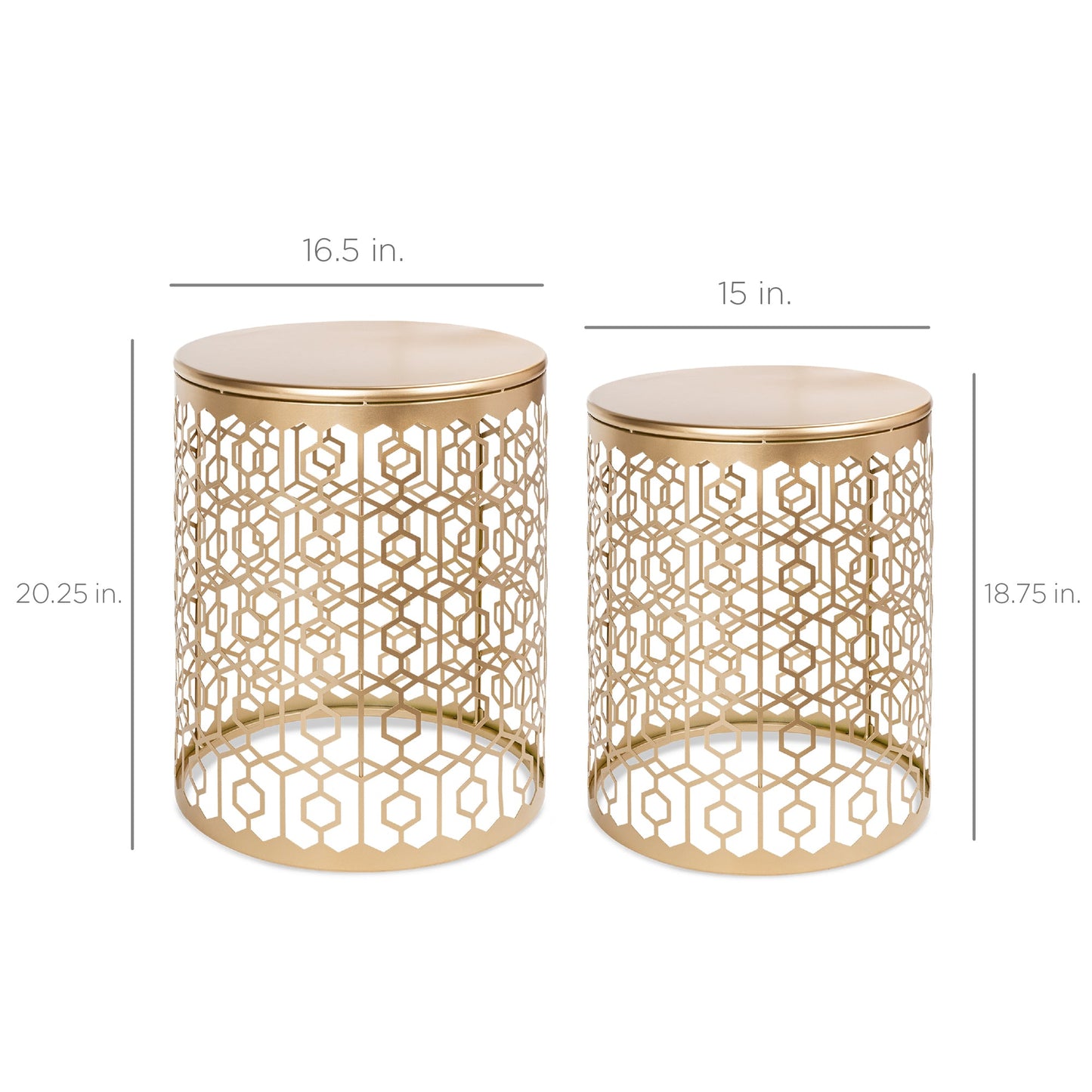 Set of 2 Decorative Round Side Accent Table Nightstands w/ Nesting Design