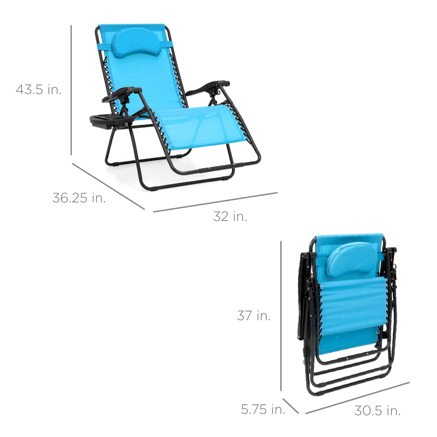 Oversized Reclining Zero Gravity Chair Lounger w/ Cup Holder, Pillow