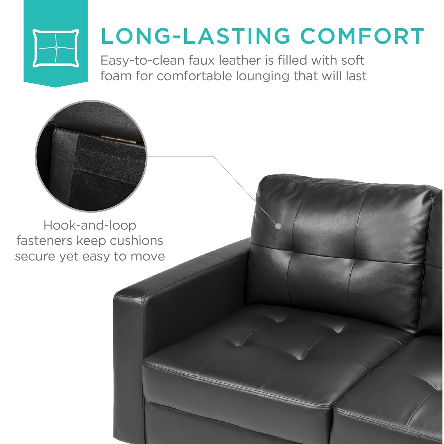 L-Shape Customizable Faux Leather Sofa Set w/ Ottoman Bench
