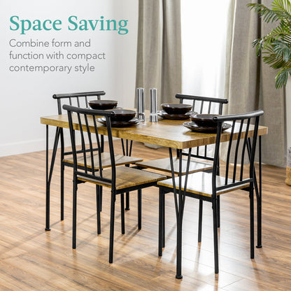 5-Piece Modern Metal and Wood Dining Table Furniture Set w/ 4 Chairs