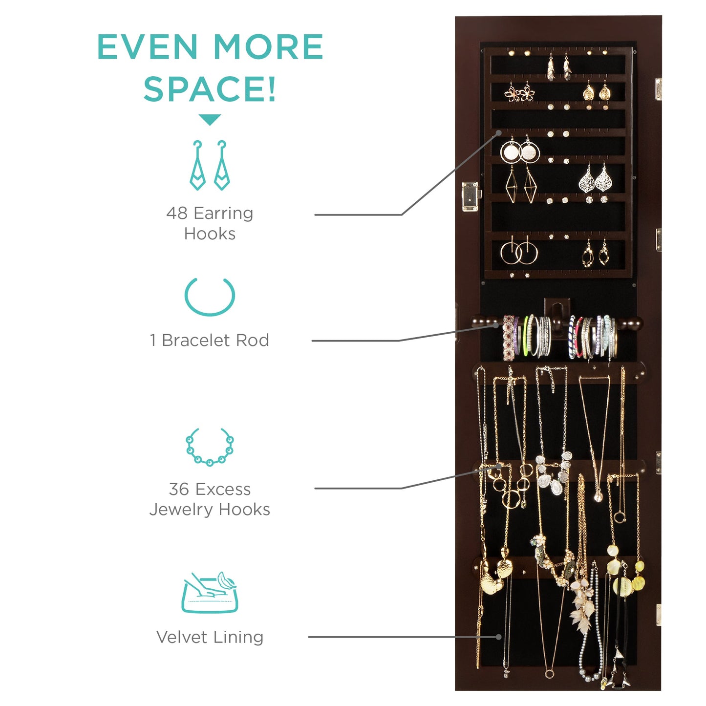 6-Tier Standing Jewelry Mirror Armoire w/ LED Lights