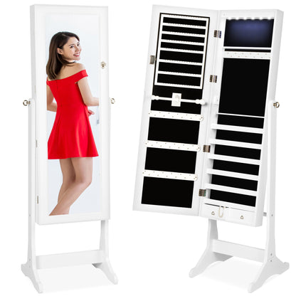 6-Tier Standing Jewelry Mirror Armoire w/ LED Lights