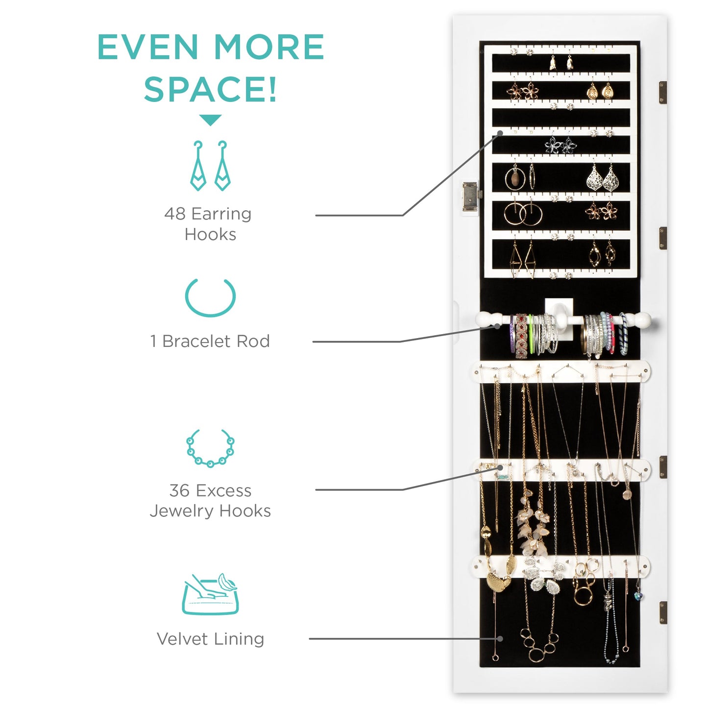 6-Tier Standing Jewelry Mirror Armoire w/ LED Lights