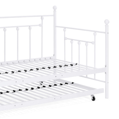 Twin Sized Metal Lounge Daybed Frame w/ Trundle, Finials