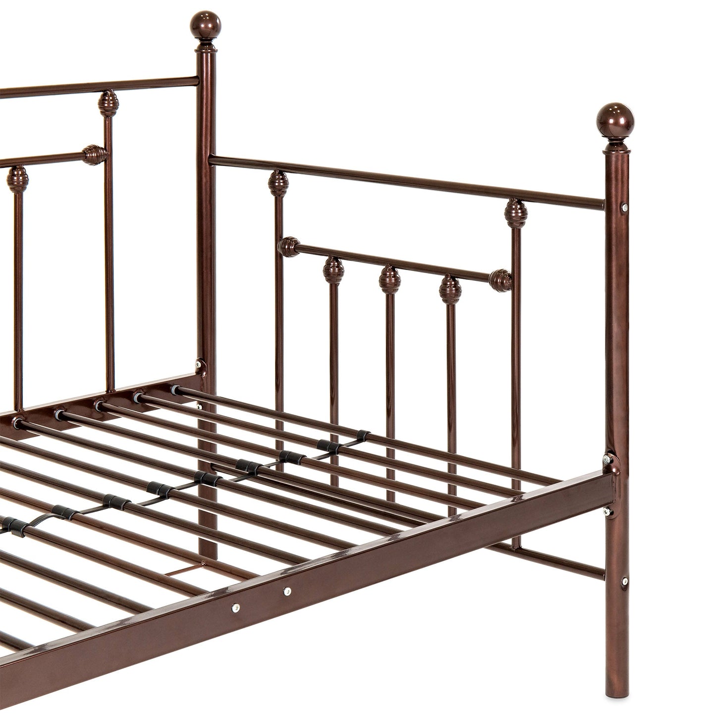 Twin Sized Metal Lounge Daybed Frame w/ Trundle, Finials