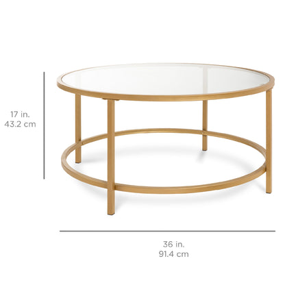 Round Tempered Glass Coffee Table w/ Steel Frame - 36in