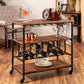 45in Industrial Wood Shelf Bar & Wine Cart w/ Bottle & Glass Racks