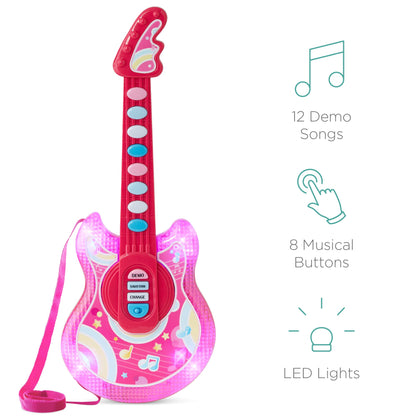 Kids Pretend Play Guitar Musical Instrument Toy w/ Microphone, Stand - 19in